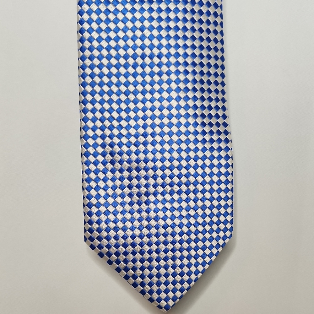 Cravate Ben Silver Classic Blue and White Checkered Silk Tie